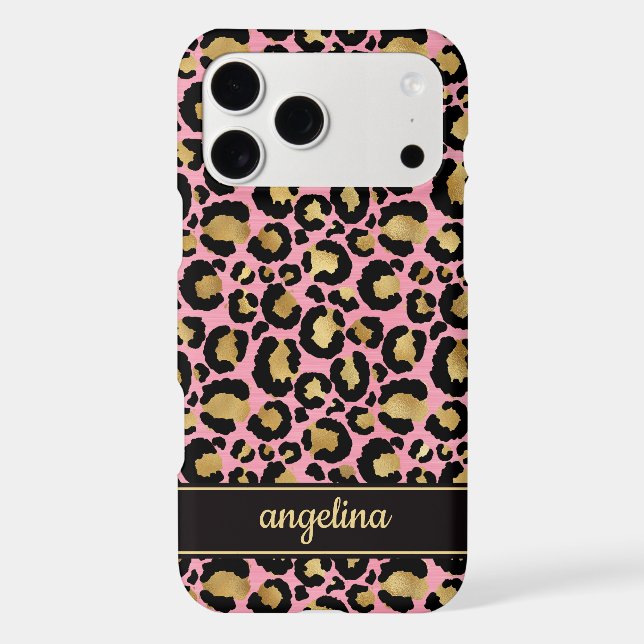 Gold Foil On Pink Leopard Print Monogrammed (Verso)
