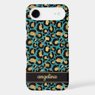 Gold Foil On Teal Leopard Print Monogrammed