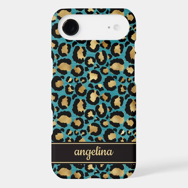 Gold Foil On Teal Leopard Print Monogrammed (Verso)