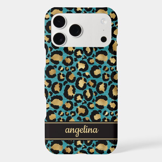 Gold Foil On Teal Leopard Print Monogrammed (Verso)