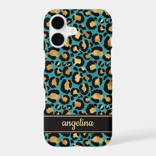 Gold Foil On Teal Leopard Print Monogrammed