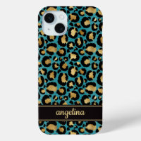Gold Foil On Teal Leopard Print Monogrammed