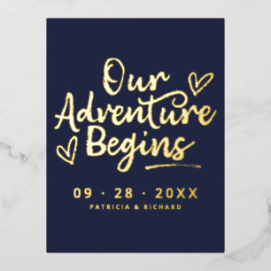 Gold Foil Our Adventure Begins Save the Date Card