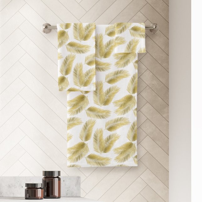Gold Foil Palm Leaves Pattern Bath Towel Set (Gold Foil Palm Leaves Pattern Bath Towel Set)