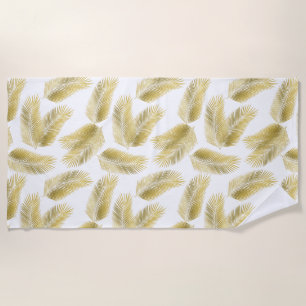Gold Foil Palm Leaves Pattern Beach Towel