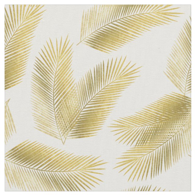 Gold Foil Palm Leaves Pattern Fabric (Close Up)