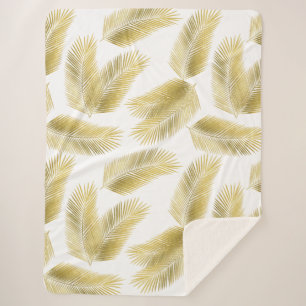 Gold Foil Palm Leaves Pattern Sherpa Blanket