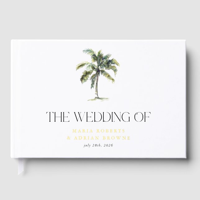 Gold Foil Palm Tree Tropical Beach Wedding  Guest Book (Front)