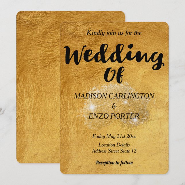 Gold Foil Paper Texture Glitter Invitation (Front/Back)
