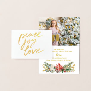 Gold Foil Peace Joy Love Holiday Christmas Photo Card