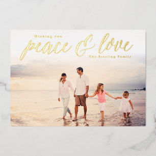 Gold Foil Peace & Love Holiday Photo Cards