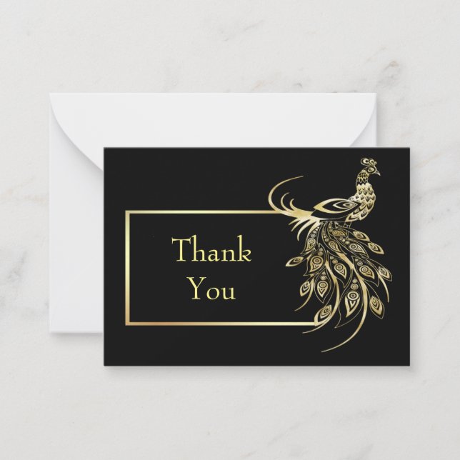 Gold Foil Peacock Bird Carte de remerciements (Devant)