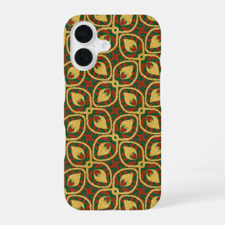 Gold Foil Peacock Feathers Red Green iPhone 16 Case