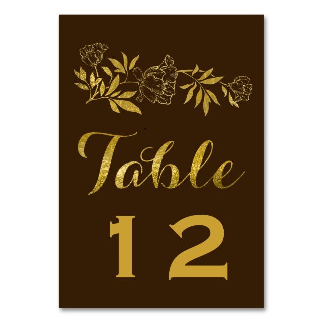 Gold foil peonies floral wedding table number (Front)