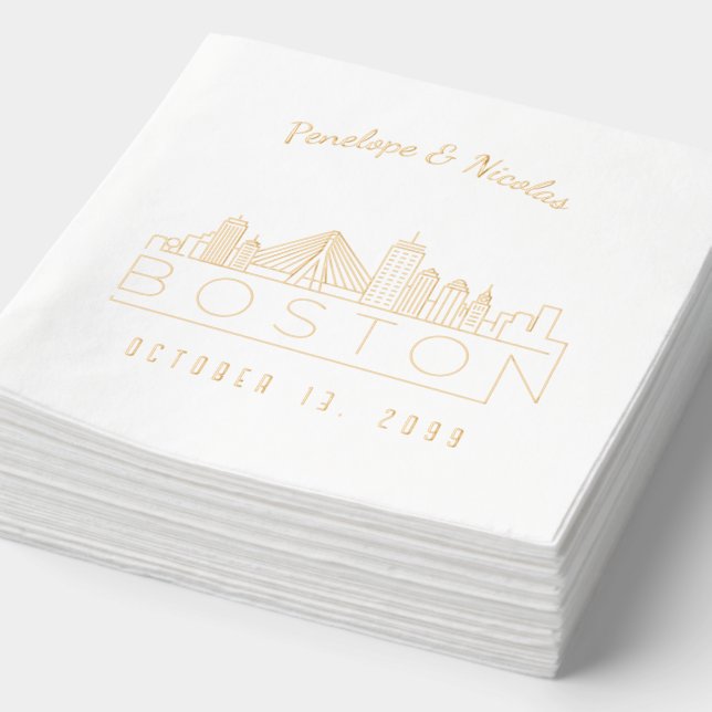 Gold Foil Personalized Boston Wedding Napkins (Detail)