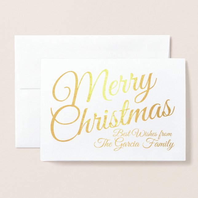 Gold Foil Personalized Family Christmas Foil Card (Front With Envelope)