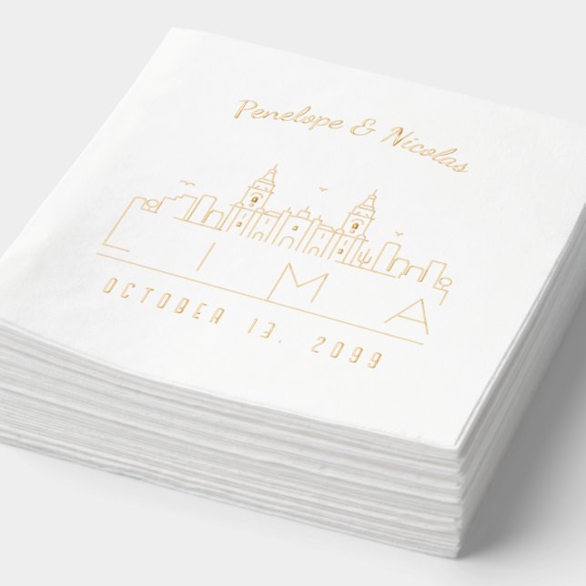Gold Foil Personalized Lima Wedding Napkins (Detail)