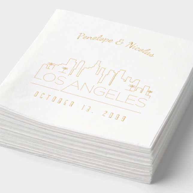 Gold Foil Personalized Los Angeles Wedding Napkins (Detail)