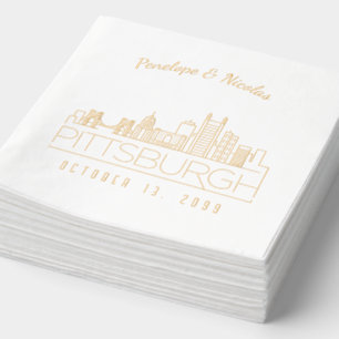 Gold Foil Personalized Pittsburgh Wedding Napkins
