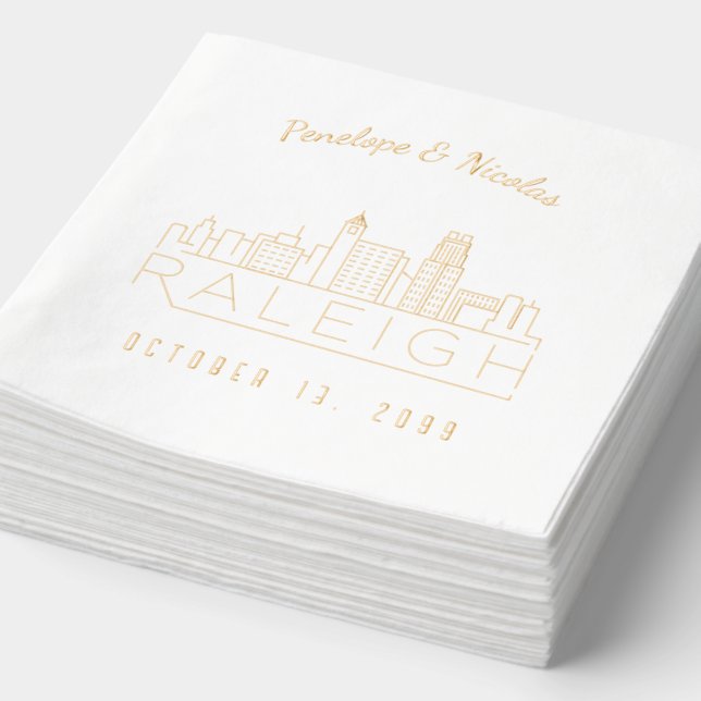 Gold Foil Personalized Raleigh Wedding Napkins (Detail)