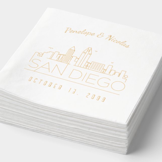 Gold Foil Personalized San Diego Wedding Napkins (Detail)