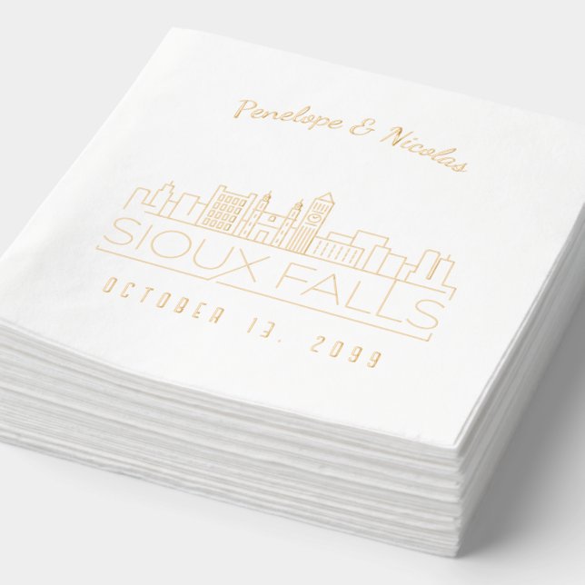 Gold Foil Personalized Sioux Falls Wedding Napkins (Detail)