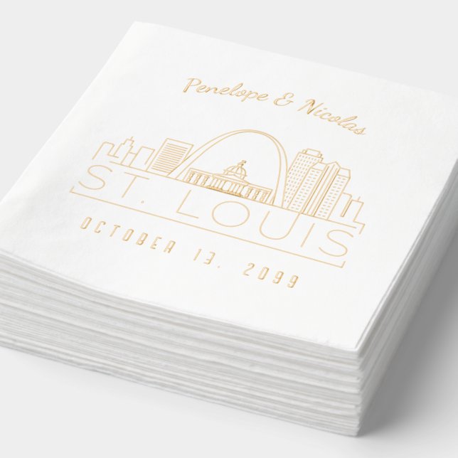 Gold Foil Personalized St. Louis Wedding Napkins (Detail)