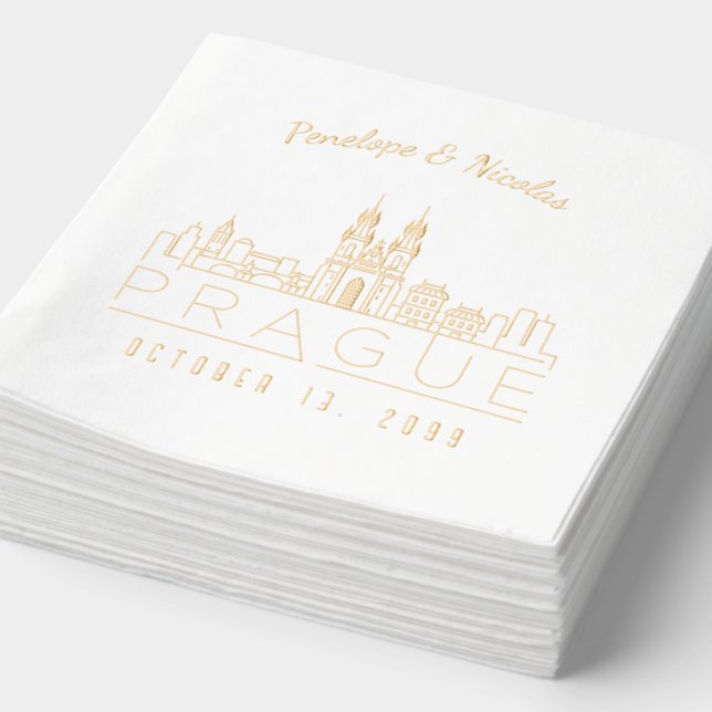 Gold Foil Personnalisé Prague Mariage Napkins (Détail)
