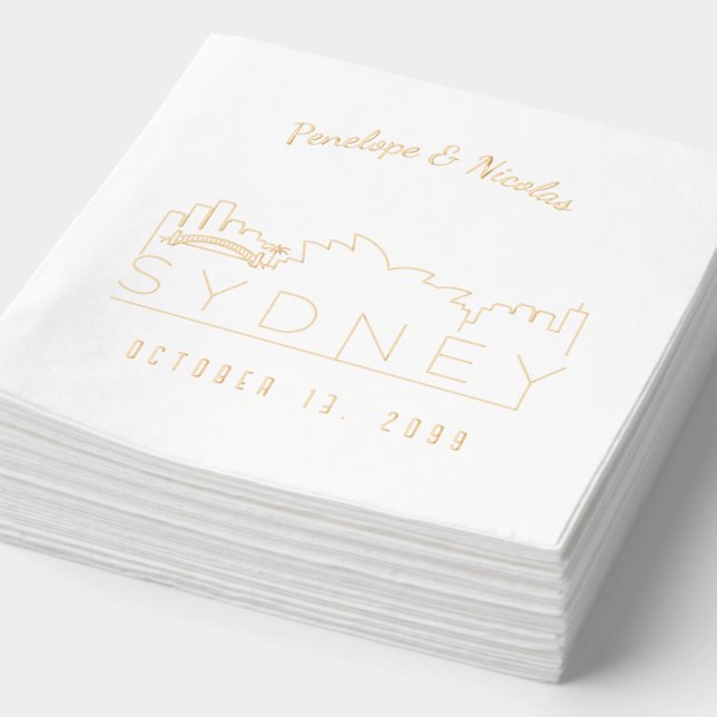 Gold Foil Personnalisé Sydney Mariage Napkins (Détail)