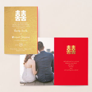 Gold FOIL PHOTO Chinese Happiness Wedding Red Card