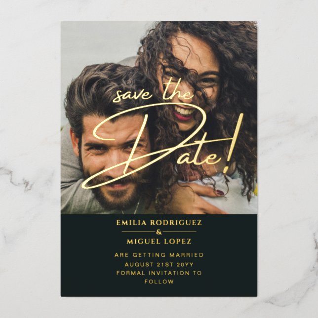 GOLD Foil Photo Overlay Purple Save Date Wedding F (Front)