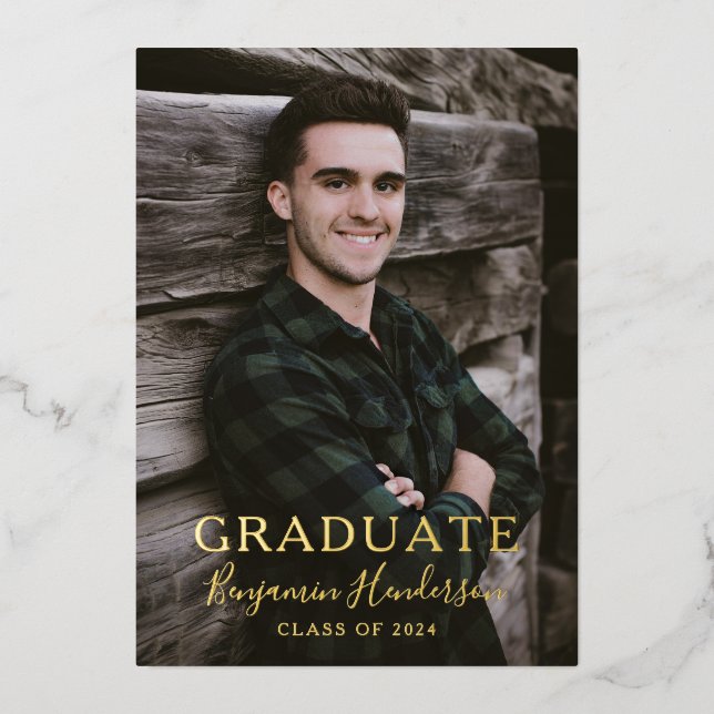 Gold Foil Photo Script Graduation Announcement (Front)