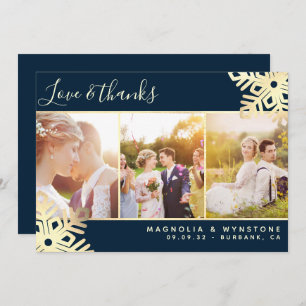 Gold Foil Photo Snowflake Wedding  Thank You Card