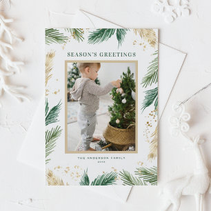 Gold Foil Pine Needles Photo Season's Greetings Holiday Postcard