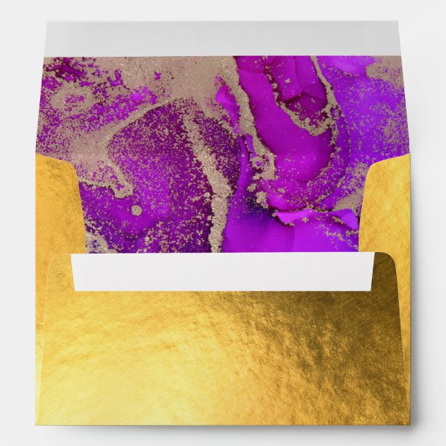 Gold Foil Pink Abstract Wedding Envelope (Back (Bottom))