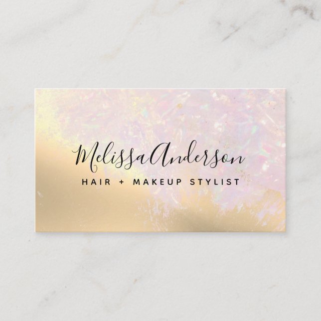 Gold Foil Pink Iridescent Calligraphy  Business Card (Front)