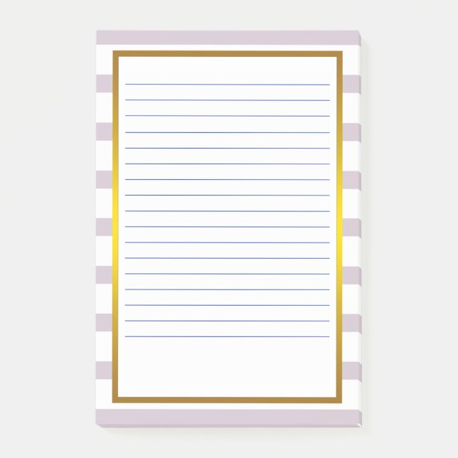 Gold Foil Pink Stripe white Lined Business Lines Post-it Notes (Front)