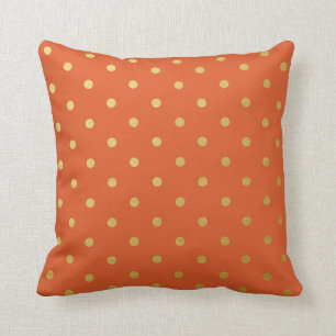 Gold Foil Polka Dots Modern Burnt Orange Metallic Throw Pillow