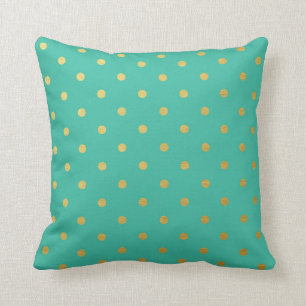Gold Foil Polka Dots Modern Teal Blue Metallic Throw Pillow