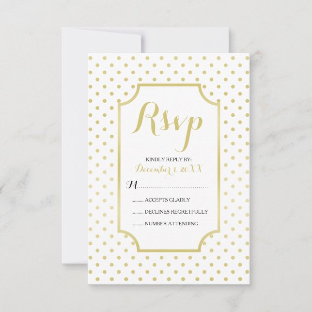 Gold Foil Polka-Dots Modern Wedding RSVP Card (Front)