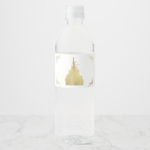 Gold  Foil Princess Flag Castle Storybook Party Water Bottle Label