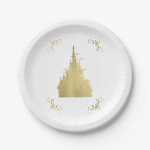Gold Foil Princess Flag Castle Storybook Wedding Paper Plate