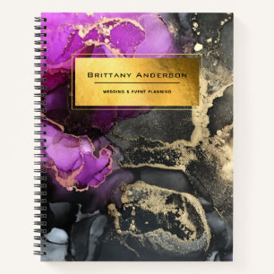 Gold Foil Purple Black Marbling Business Planner Notebook