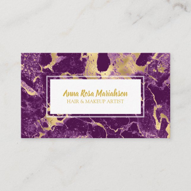 *~* Gold Foil Purple Marble Popular Chic Glam Business Card (Front)