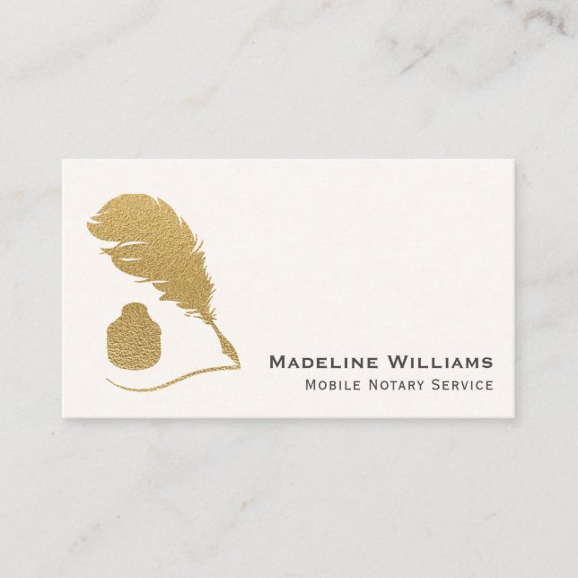 Gold Foil Quill QR Code Mobile Notary Business Card (Front)