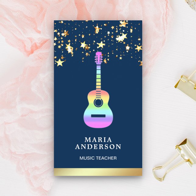 Gold Foil Rainbow Guitar Music Teacher Guitarist Business Card (Creator Uploaded)