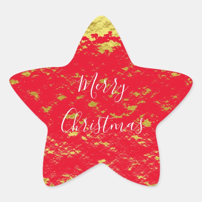 Gold Foil Red Glittery Sparkles Merry Christmas Star Sticker (Front)