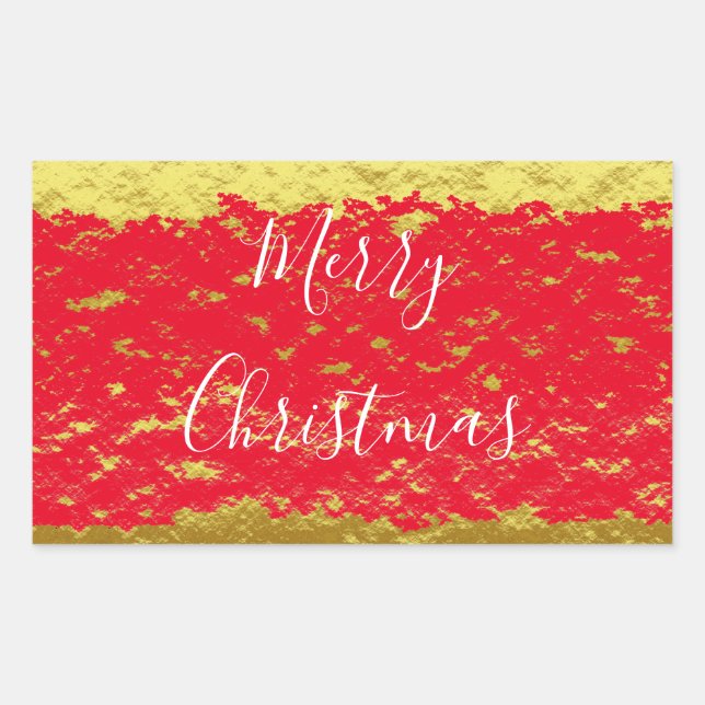 Gold Foil Red Glittery Sparkles Merry Christmas Sticker (Front)