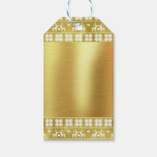 Gold Foil Reindeer and Snowflake Pattern Gift Tag