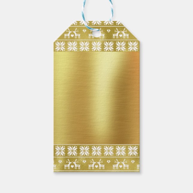 Gold Foil Reindeer and Snowflake Pattern Gift Tag (Front)